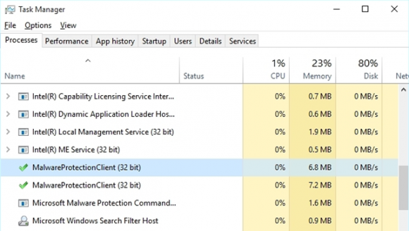 MalwareProtectionClient.exe process running