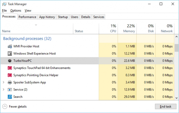 Turbo Your PC executable running in the background