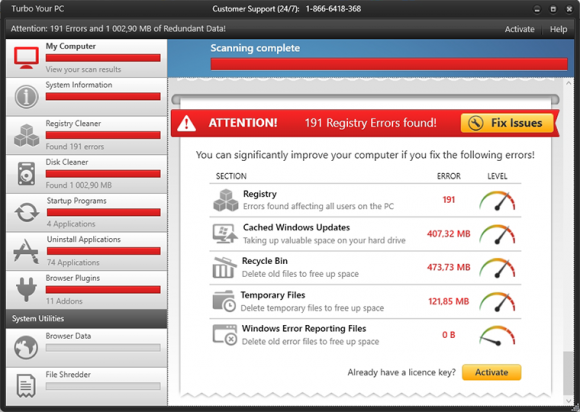 Scan report within Turbo Your PC user interface