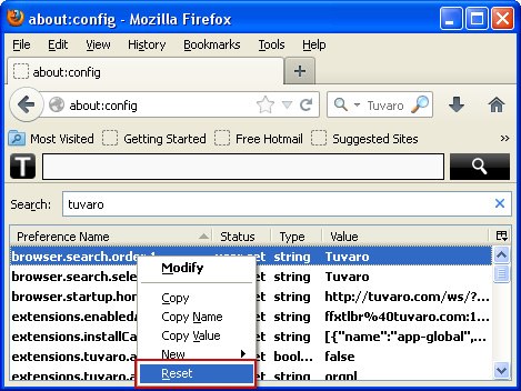 Firefox Preferences Reset