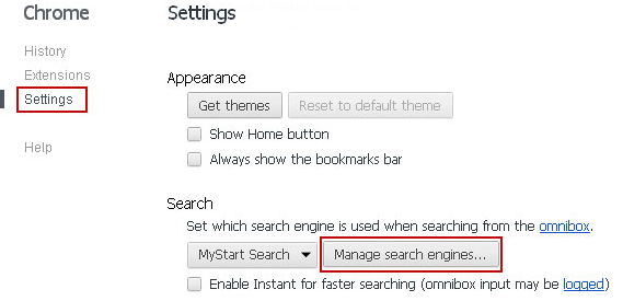 Manage search engines Chrome