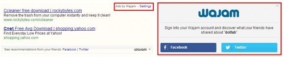 Ads by Wajam in search results